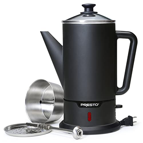 Presto 02815 12-Cup Cordless Coffee Percolator - Stainless Steel, Modern Design, Easy Pour Spout, Stay-Cool Handle, Matte-Black - Premium Home & Kitchen from PRESTO - Just $84.99! Shop now at JennyLynn & Co.